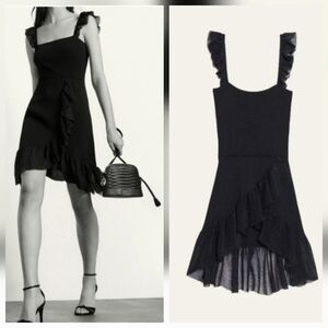 SANDRO Laurana Ruffled Knit Black Knee Length Dress